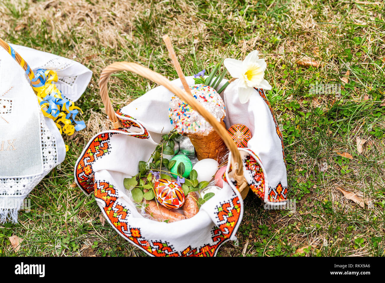 Closeup flat top of Ukrainian Orthodox Easter blessing wicker straw