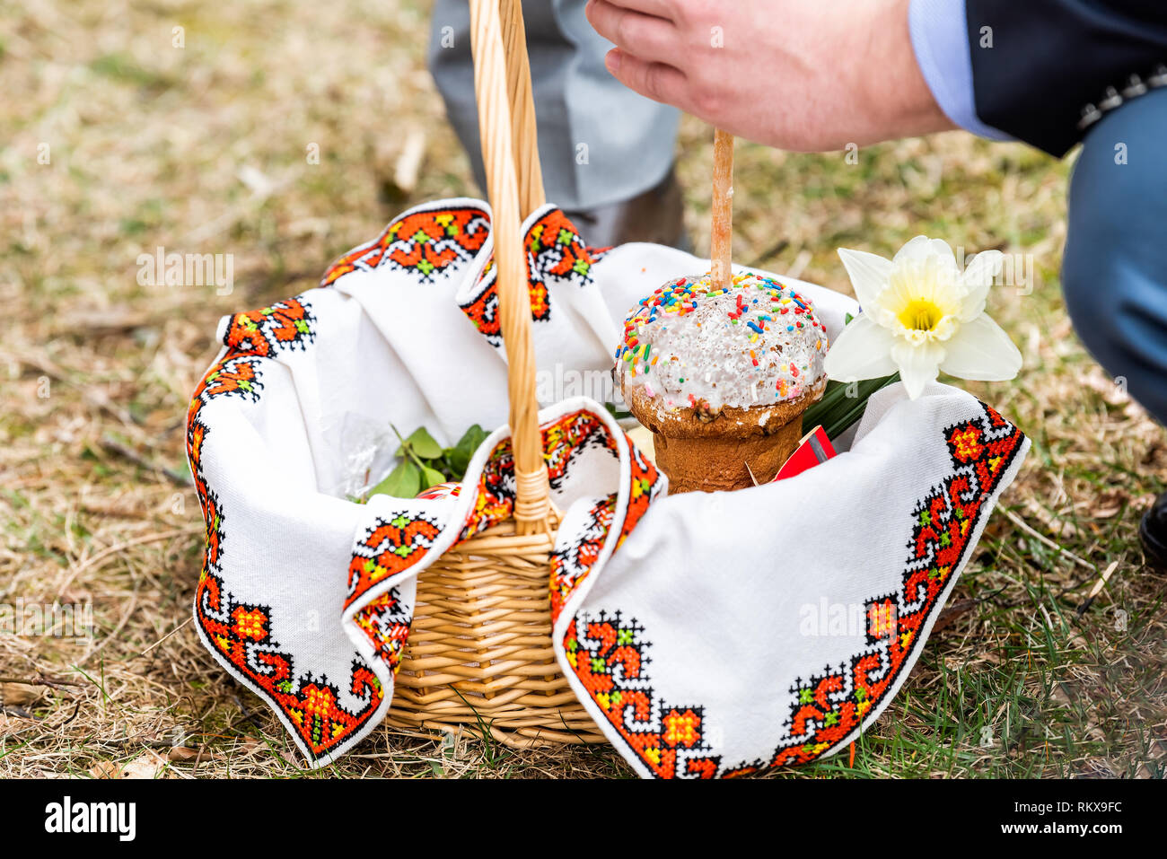 Traditional Kulich Ukrainian Orthodox Easter blessing wicker straw