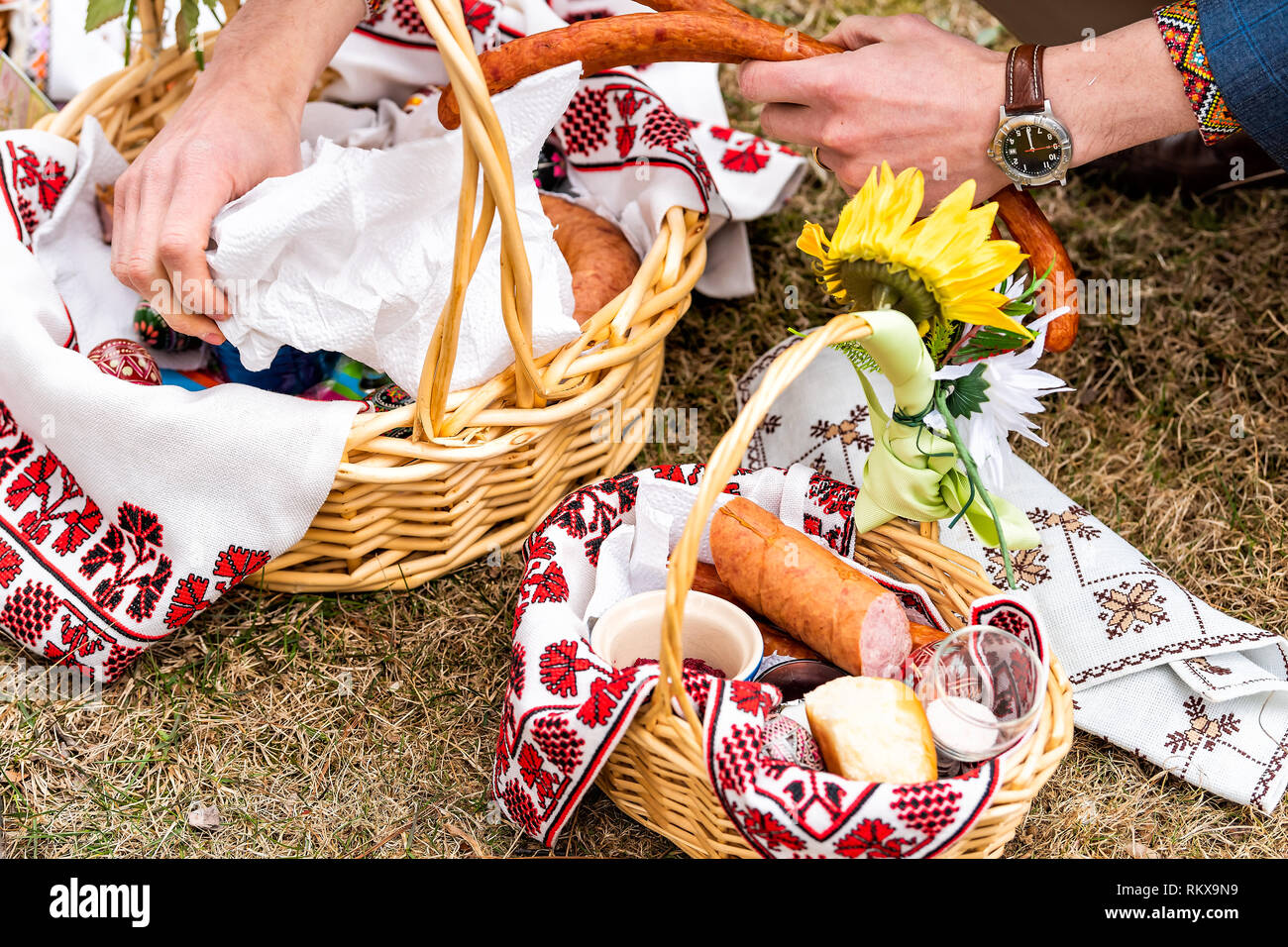 Russian Ukrainian Orthodox Easter blessing wicker straw basket with