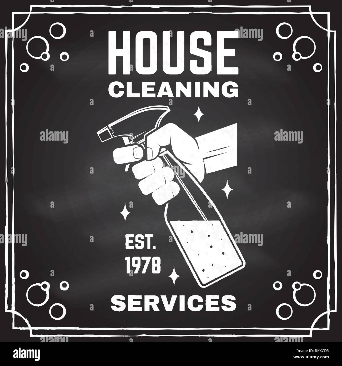 Cleaning company badge, emblem. Vector illustration. Concept for shirt, print, stamp or tee. Vintage typography design with cleaning equipments. Cleaning service sign for company related business Stock Vector
