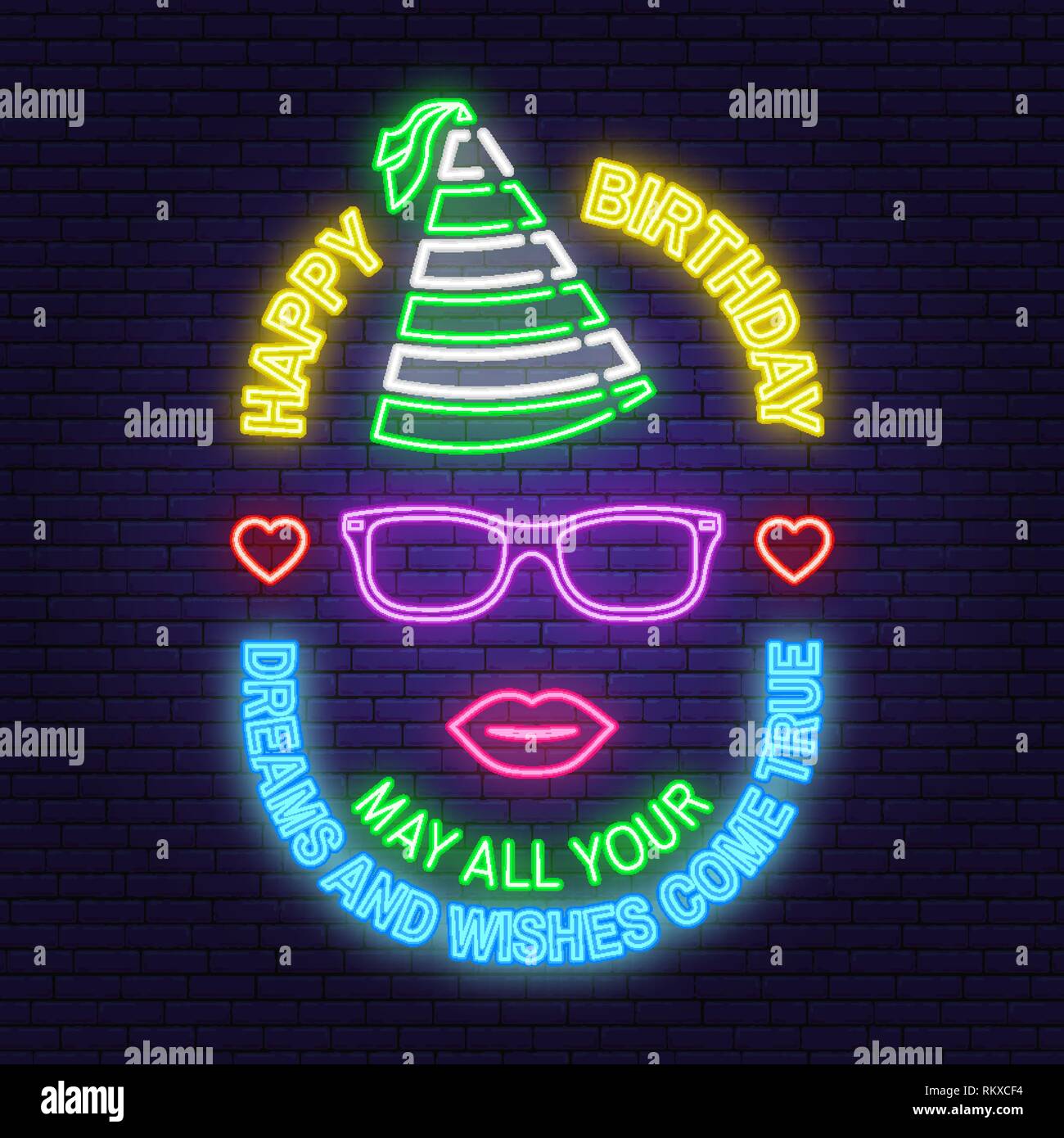 Happy Birthday neon sign. May all your dreams and wishes come true ...