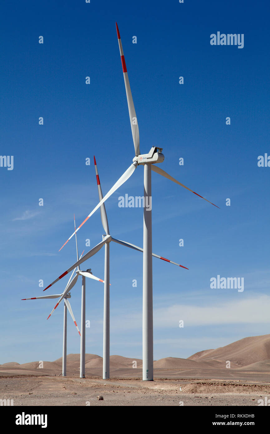 Chile, Antofagasta Region, Calama, wind turbines, generators, renewable energy, Stock Photo