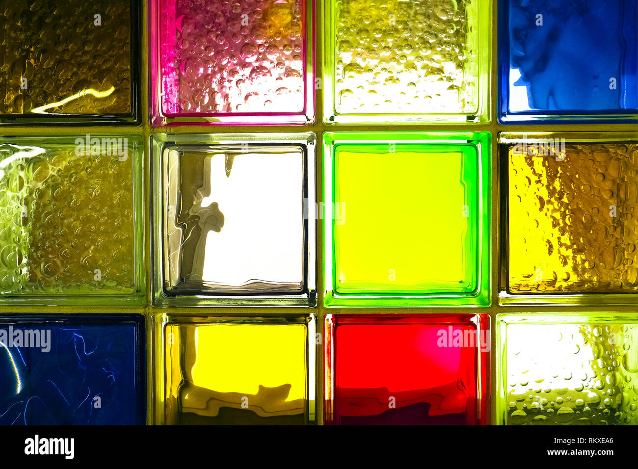 Colorful glass blocks panel for background pattern. Stock Photo