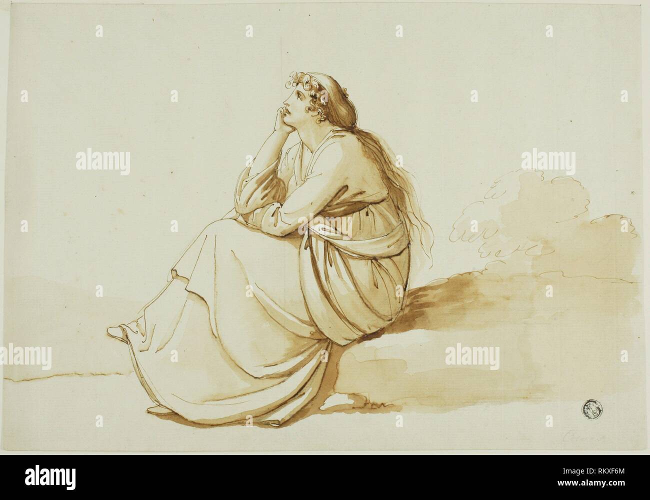 Seated Woman in Profile - Richard Cosway, R.A. (English, 1742-1821) or Henry Tresham (Irish, 1751-1814) or Conrad Martin Metz (English, born Germany, Stock Photo