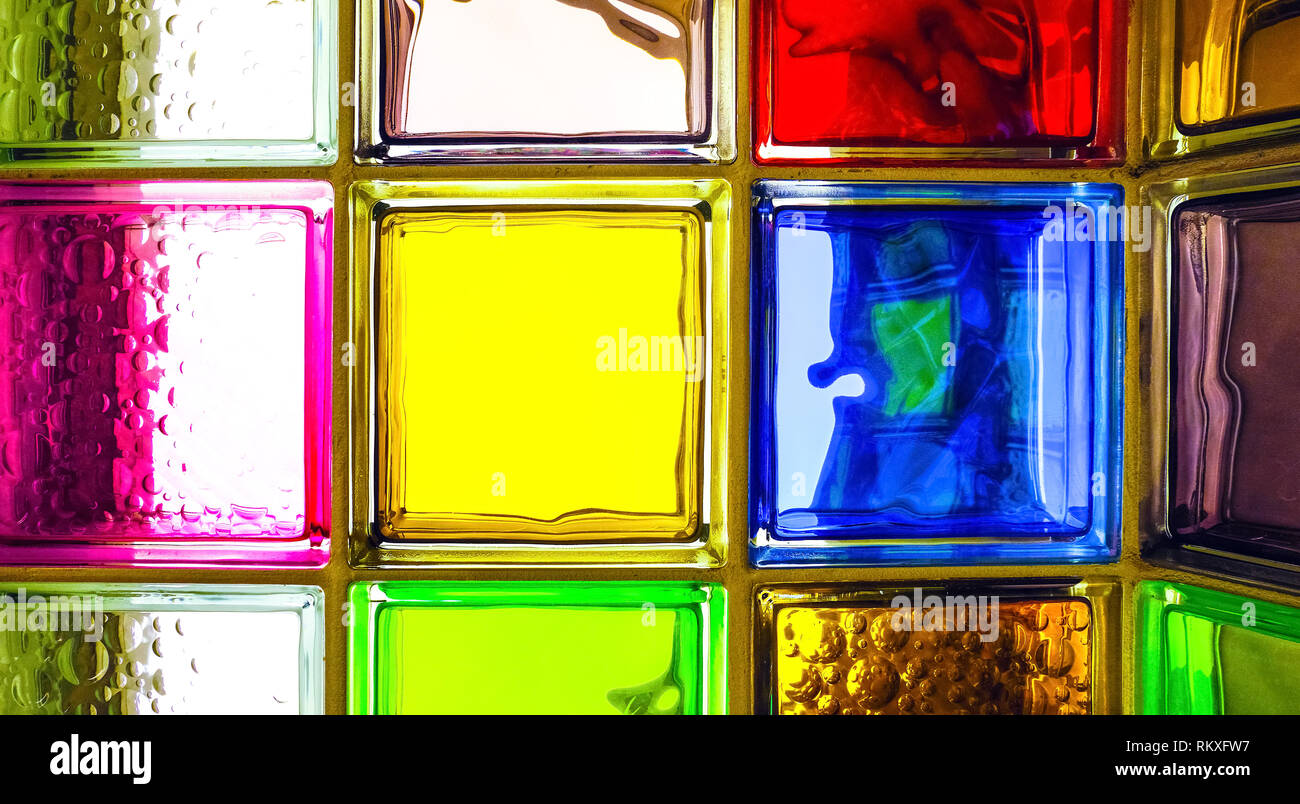 Colorful glass blocks panel for background pattern. Stock Photo