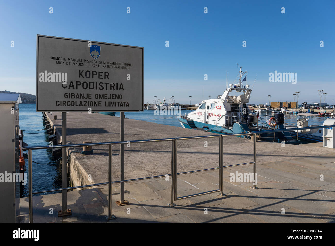 Border crossing point for international maritime traffic in Koper, Slovenia Stock Photo