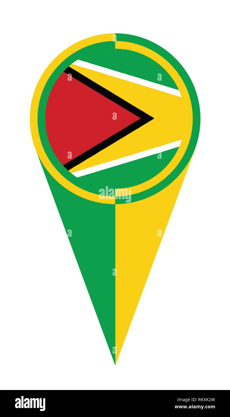Guyana map pointer pin icon location flag marker Stock Vector