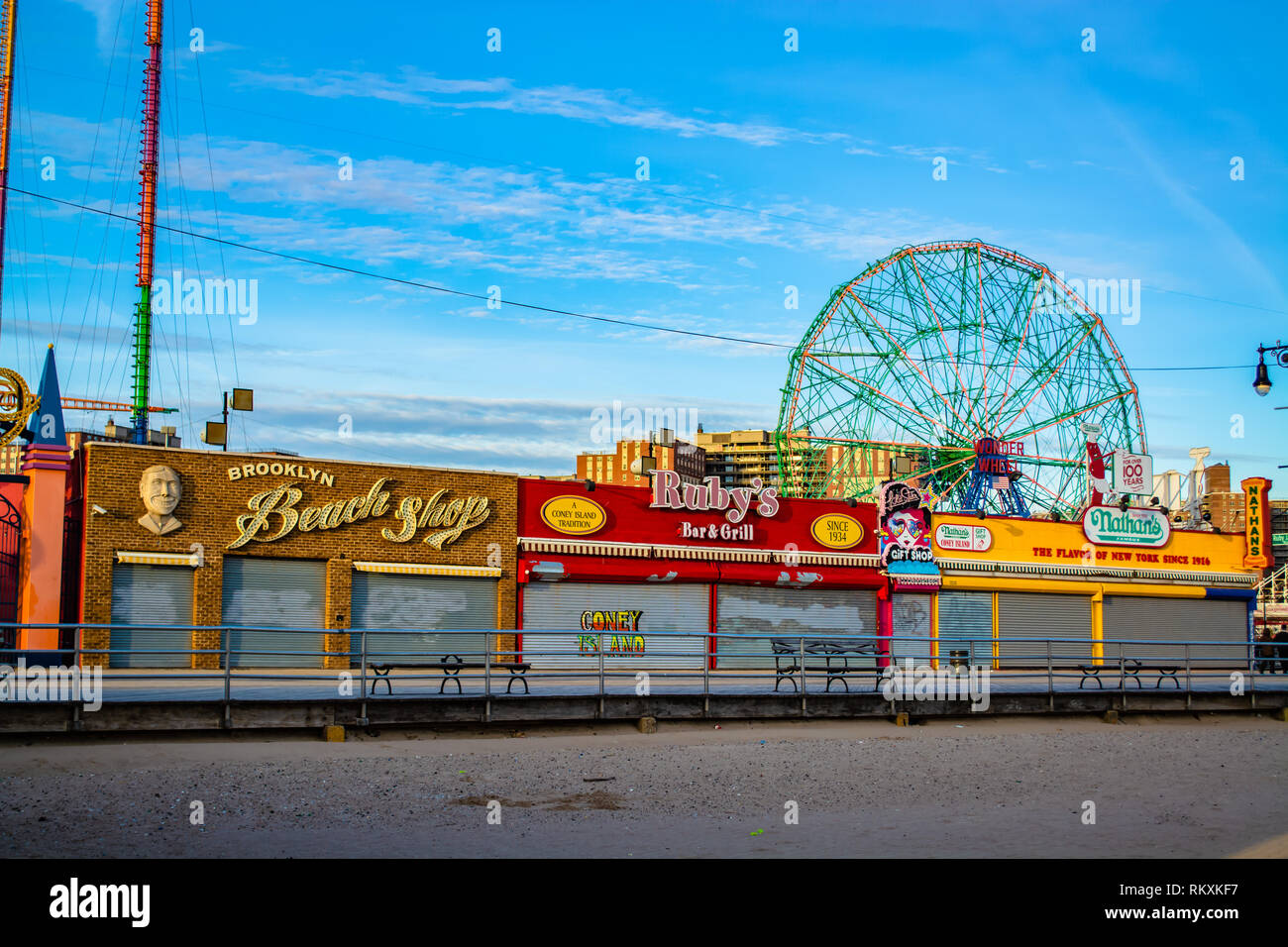 Closed beach shops at Coney Island during Spring brake 2019 Stock Photo