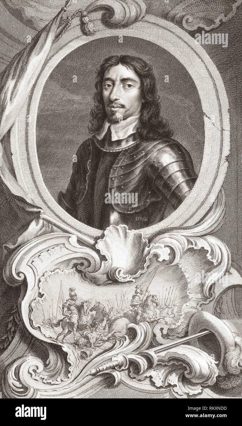 Thomas Fairfax, 3rd Lord Fairfax of Cameron, 1612 to 1671.  English general and parliamentary commander in chief during  English Civil War. From the 1813 edition of The Heads of Illustrious Persons of Great Britain, Engraved by Mr. Houbraken and Mr. Vertue With Their Lives and Characters. Stock Photo