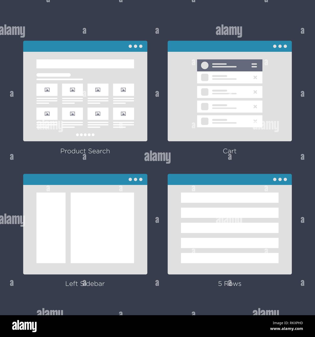 Website Wire frame Layouts UI Kits for Site map and Ux Design Stock Vector