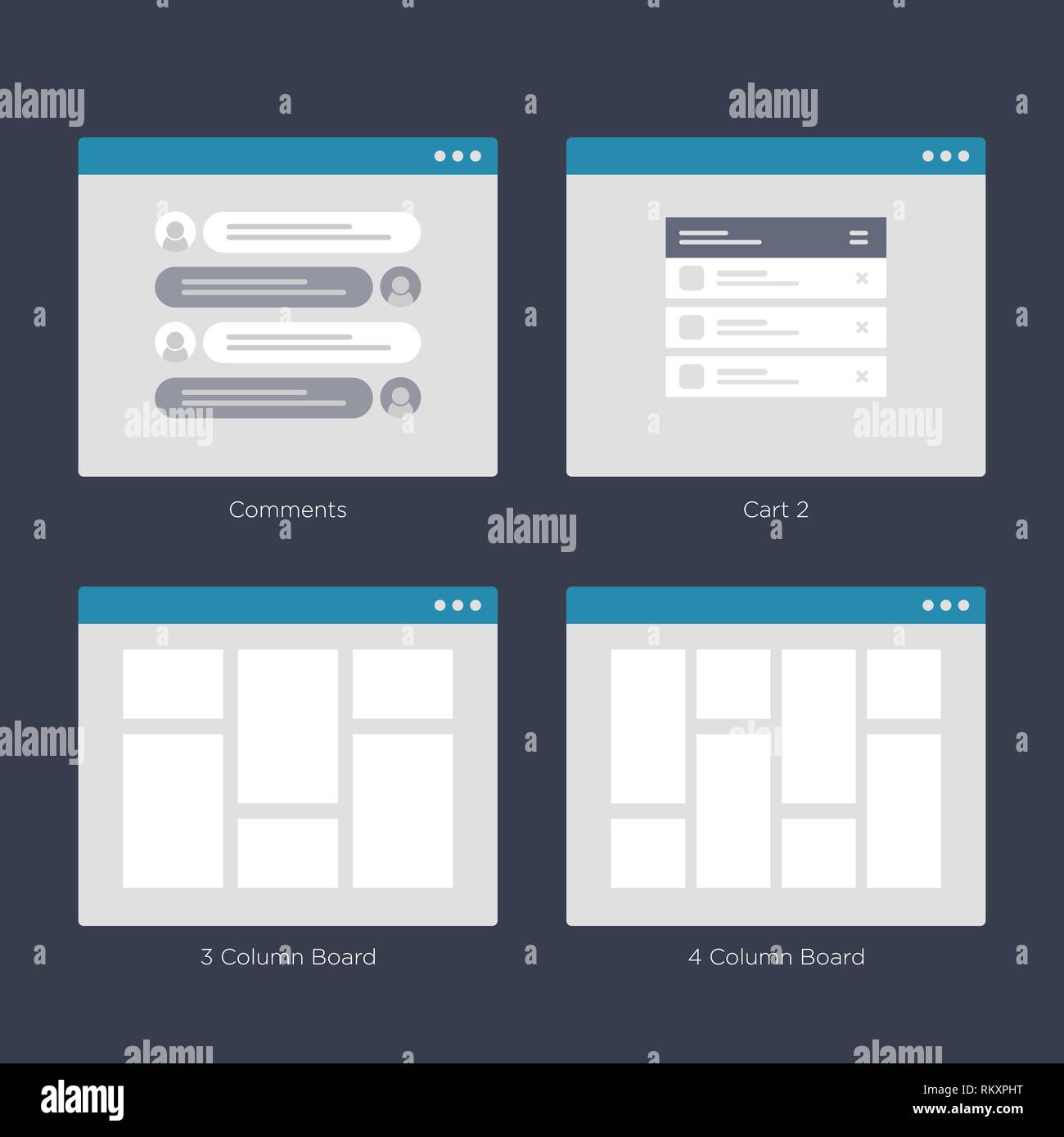 Website Wire frame Layouts UI Kits for Site map and Ux Design Stock Vector