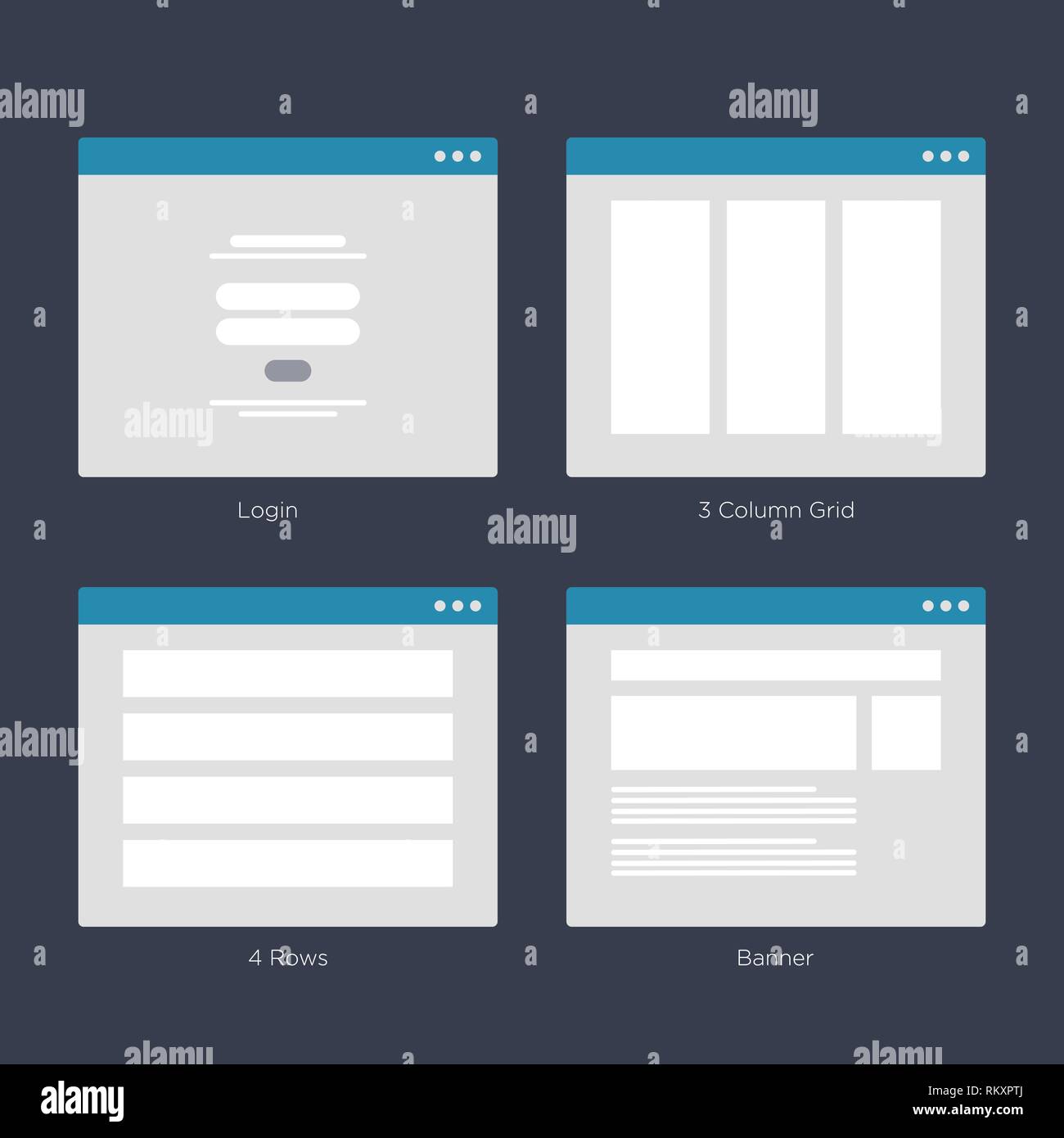 Website Wire frame Layouts UI Kits for Site map and Ux Design Stock Vector