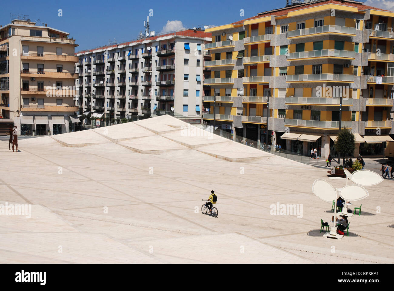 view of the particular shape of bilotti square ex fera square with raised edges in the center of cosenza city calabria italy Stock Photo