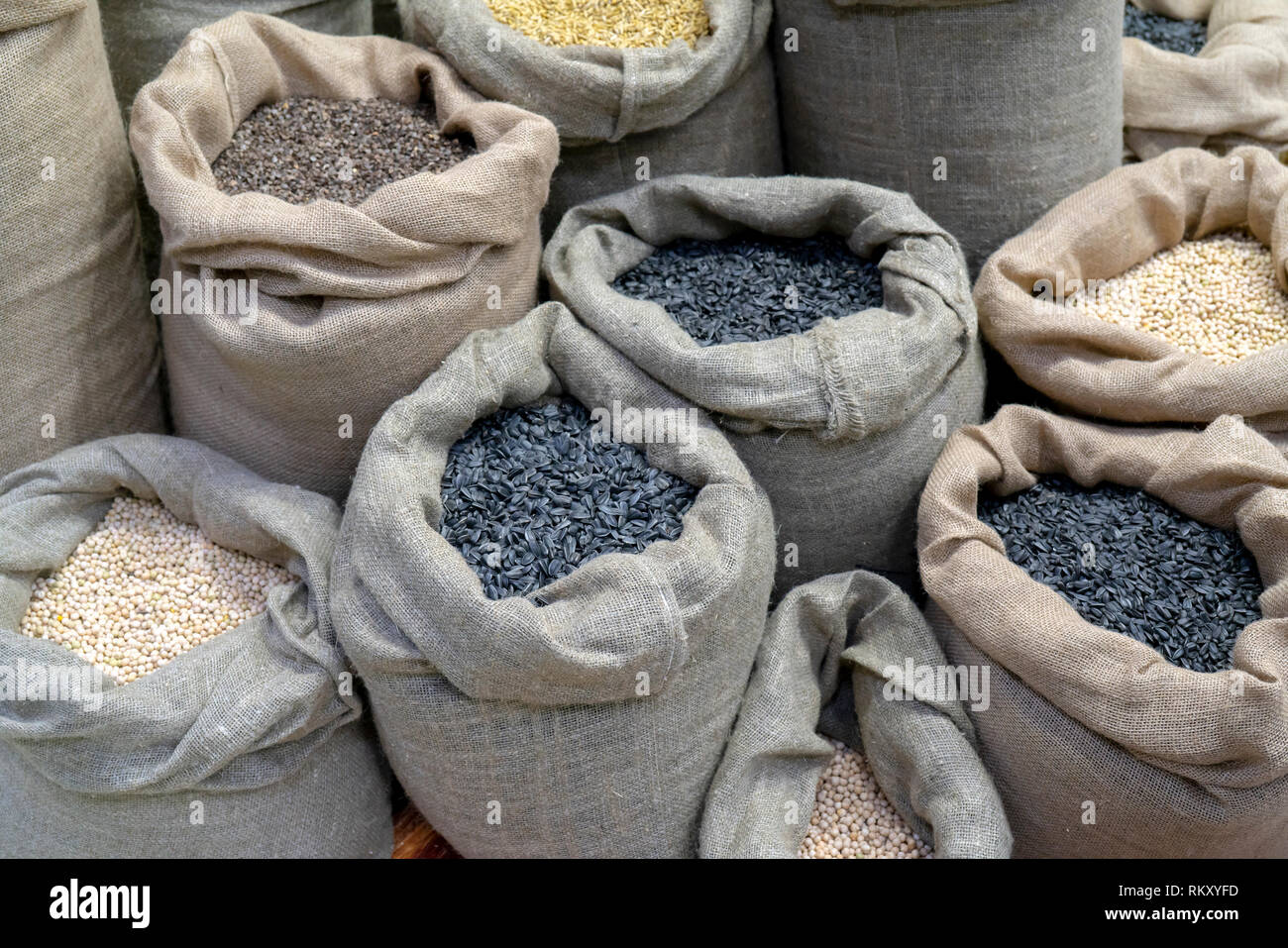 Sunflower seeds in bags Stock Photo Alamy