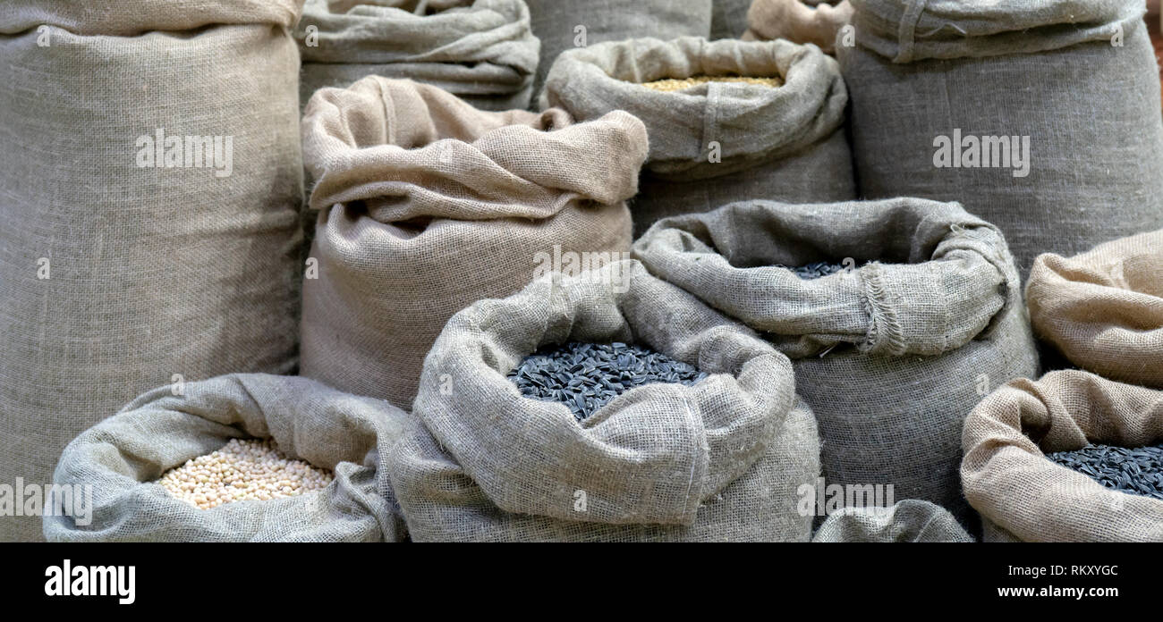 Sunflower seeds in bags Stock Photo Alamy