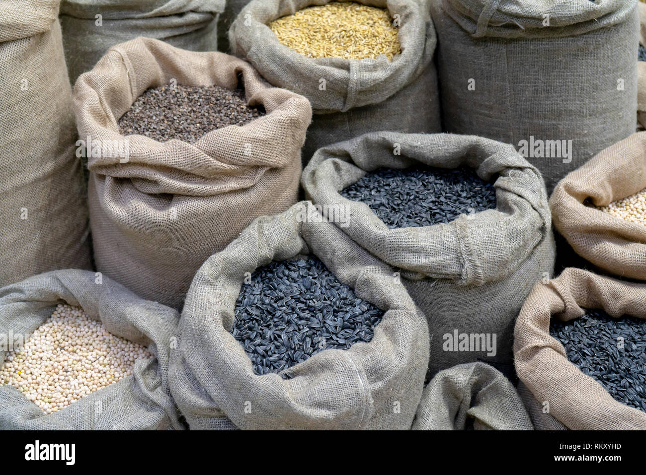 Sunflower seeds in bags Stock Photo Alamy