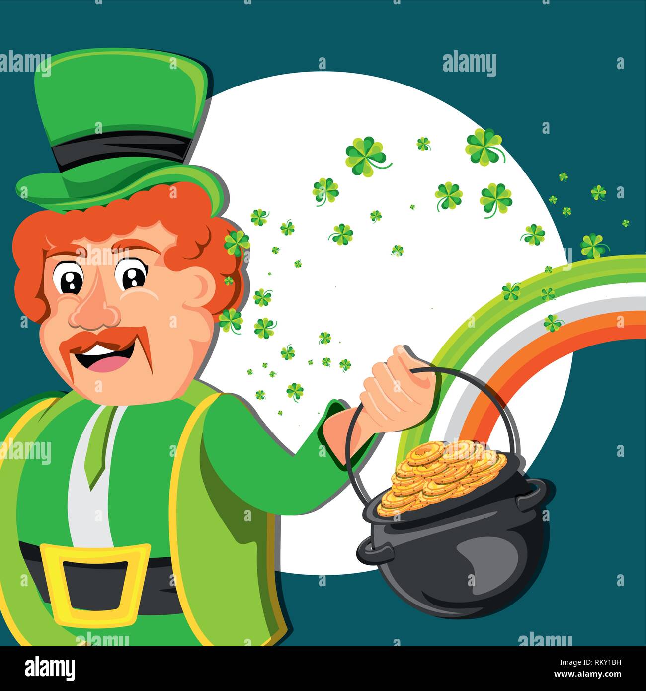 leprechaun with cauldron and rainbow vector illustration design Stock ...