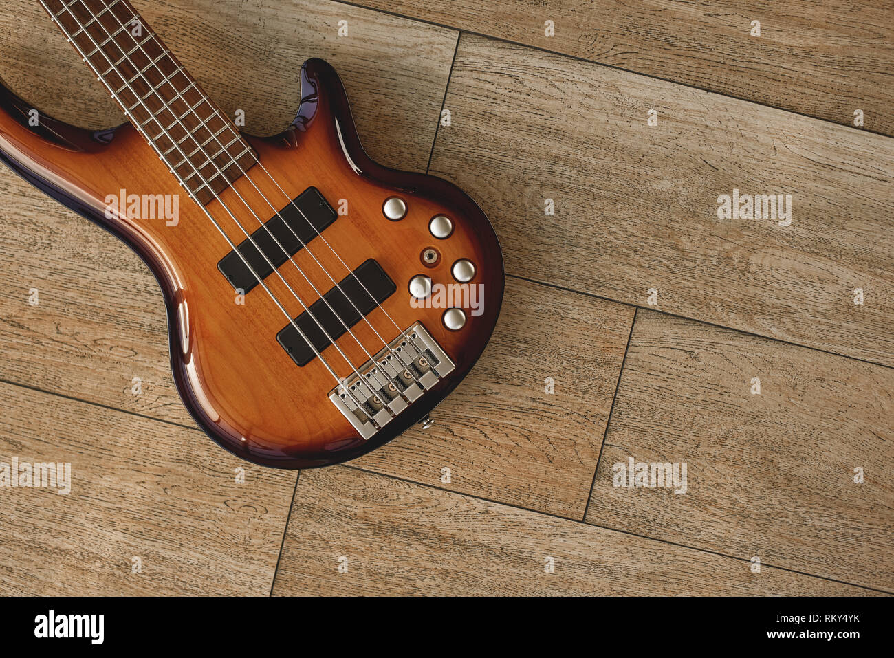 Electric Guitar Sounds. Top view of the electric guitar body against of