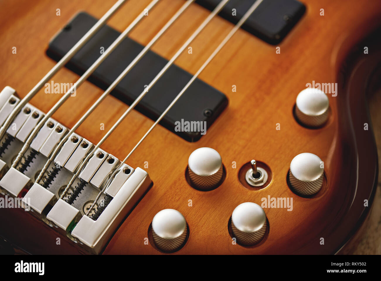 Parts of Electric guitar. Close up view of electric guitar body with