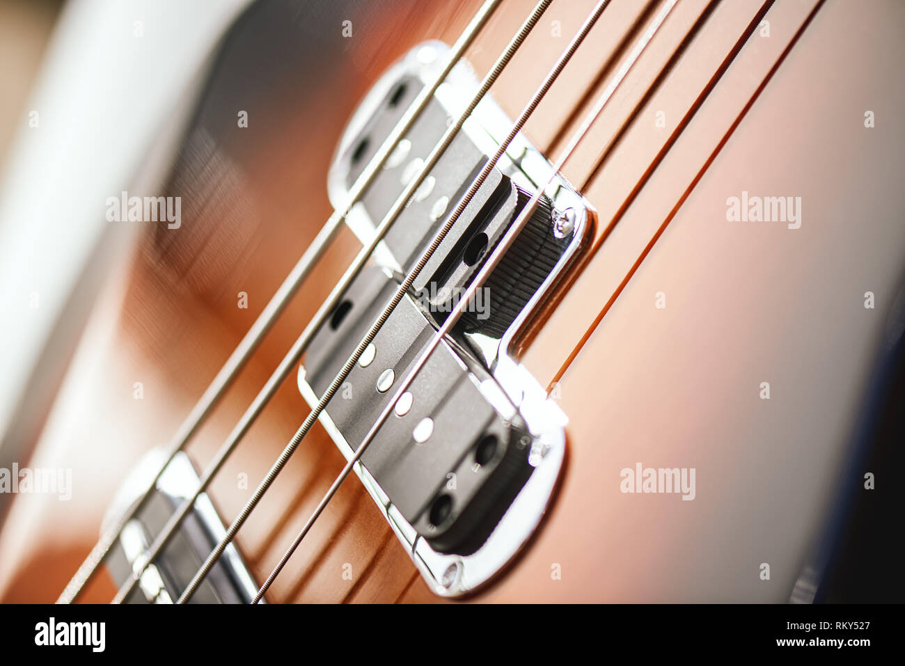 Guitar Structure. Closeup view of electric guitar body with metal