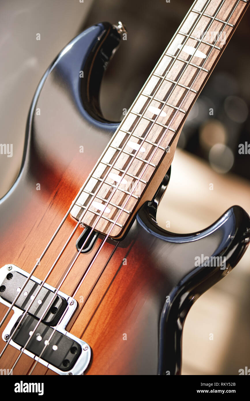 Beauty of musical instrument. Close view of the beautiful brown