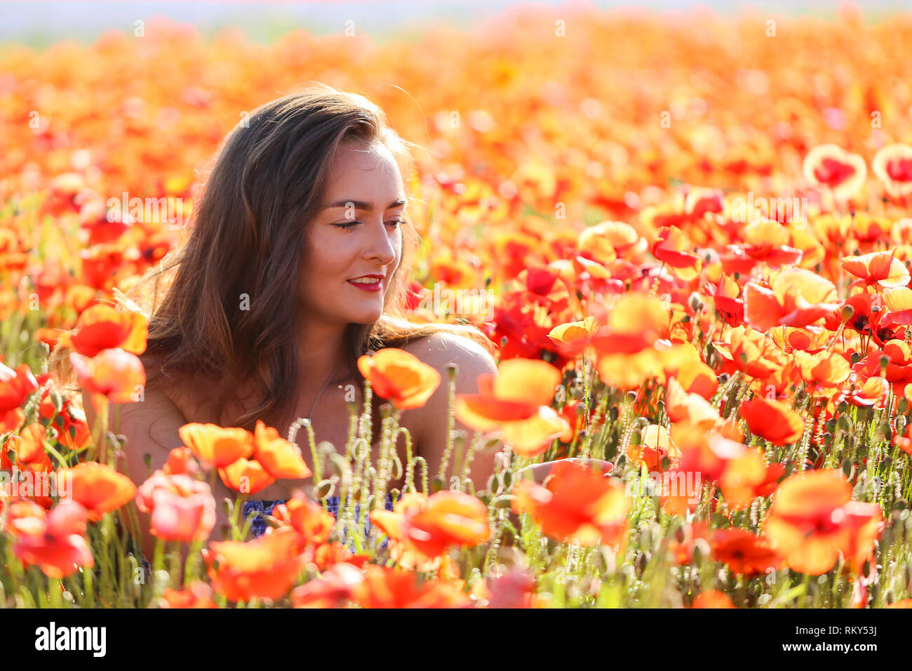 Portrait of a young girl. The girl in the poppy field Stock Photo - Alamy