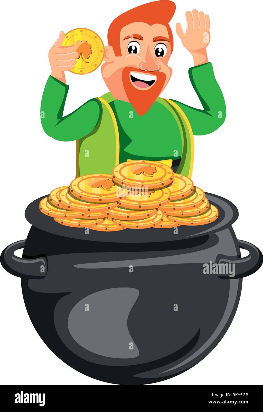 leprechaun and cauldron with coins vector illustration design Stock ...