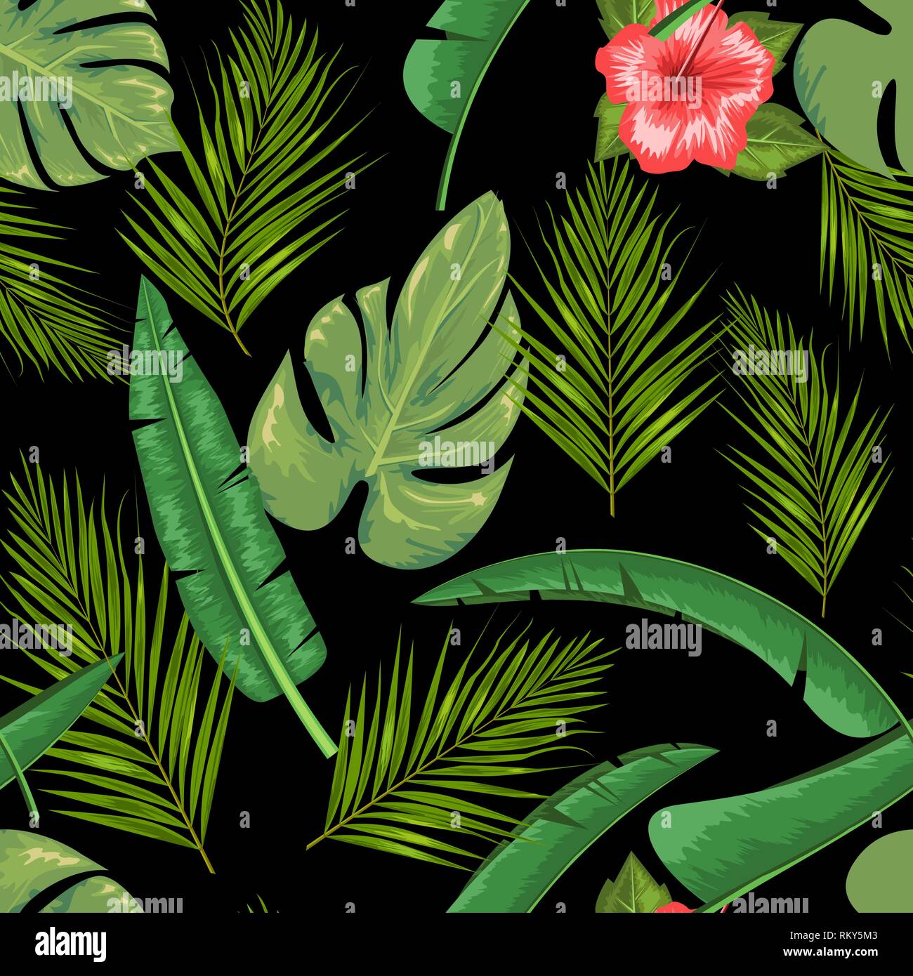 Exotic abstract vector jungle or tropical leaf and flower seamless ...
