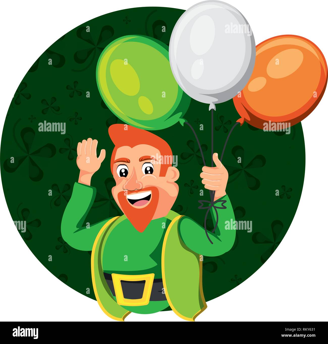 leprechaun with balloons helium in frame circular vector illustration ...