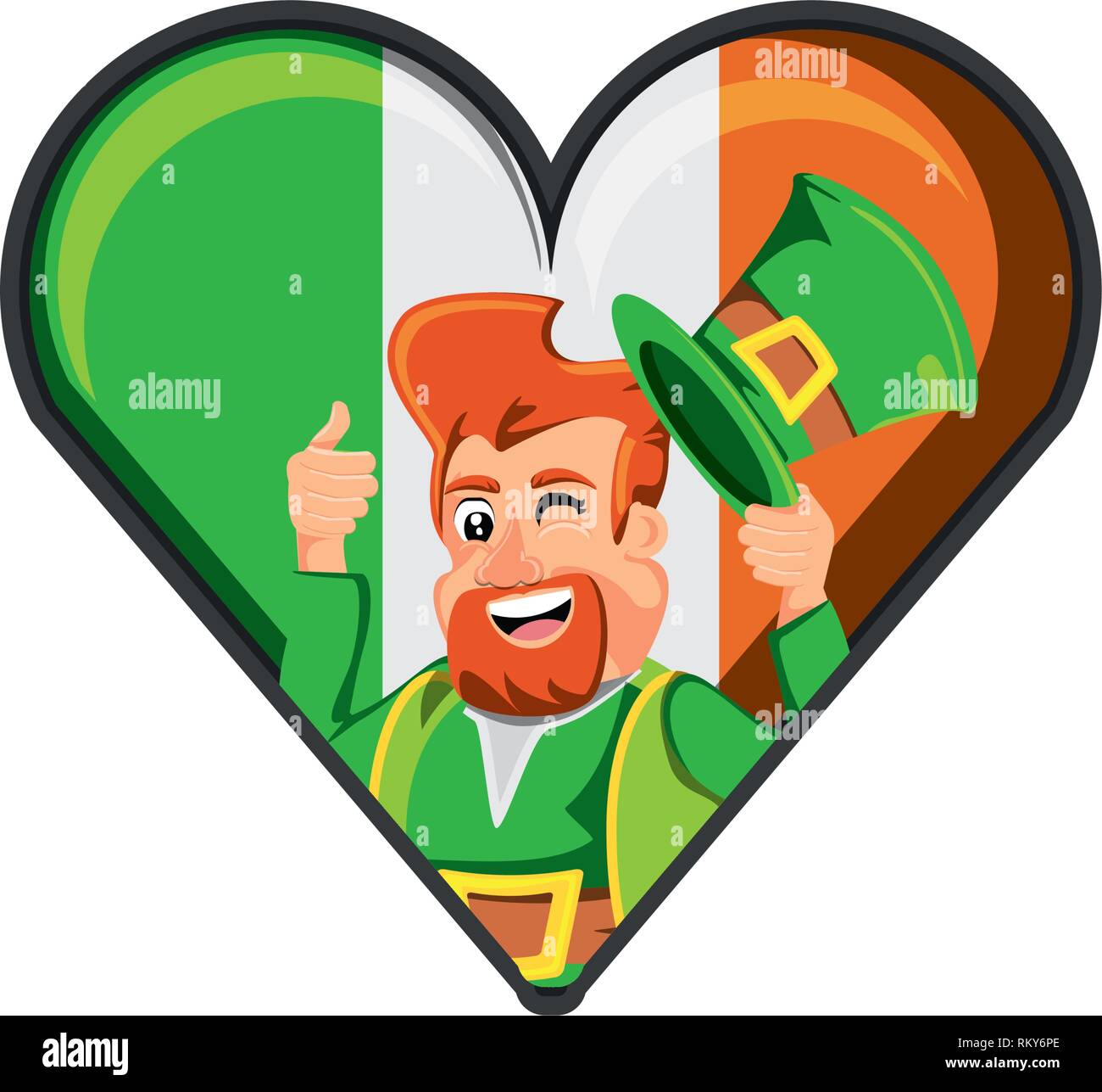 leprechaun with flag irish in shape heart vector illustration design ...