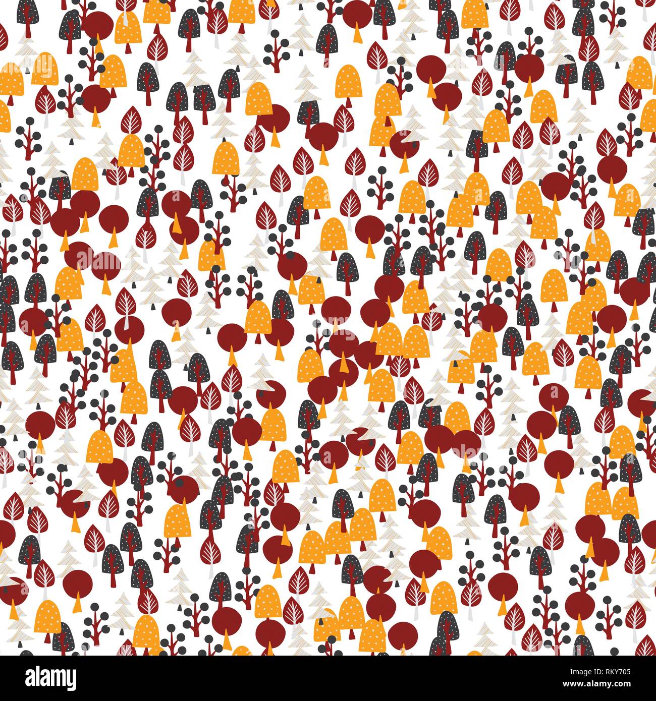 Magic garden seamless pattern with different trees. Vector Illustration ...