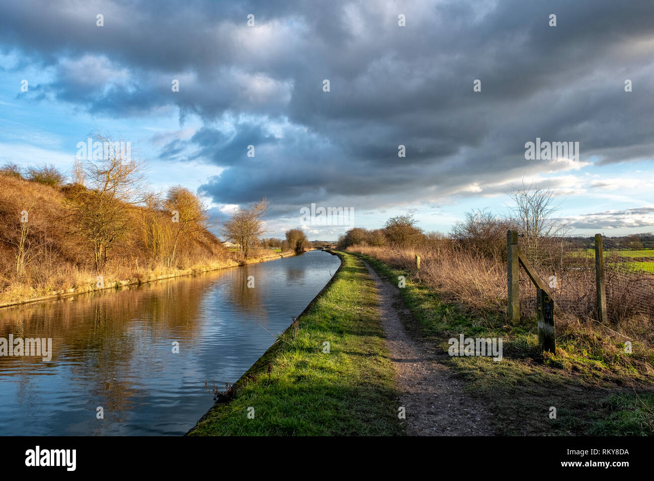 Oncoming thunderstorm with the Trent and Mersey canal near Sandbach Cheshire UK Stock Photo