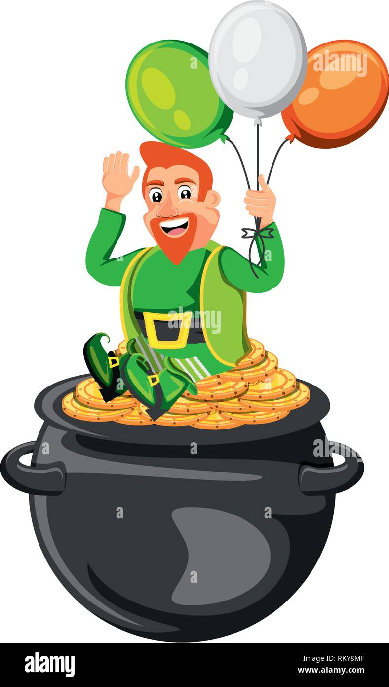 leprechaun with cauldron and balloons helium vector illustration design ...