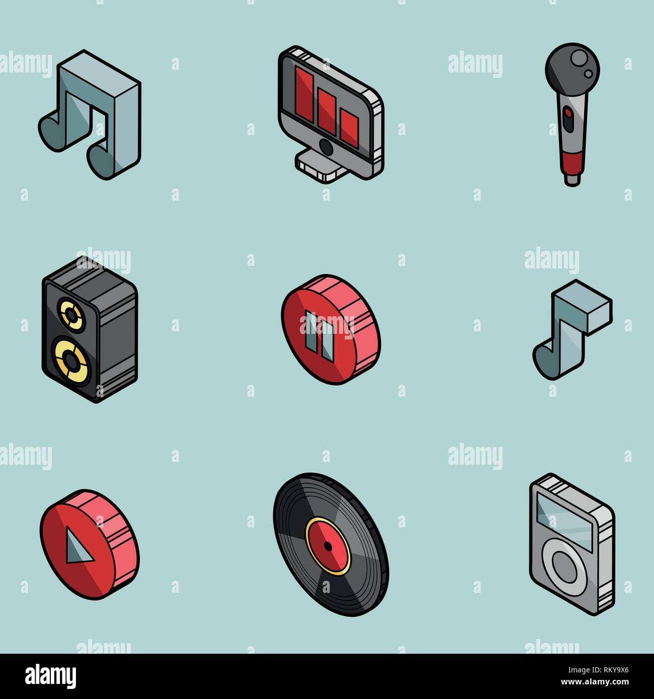 Music color outline isometric icons. Vector illustration, EPS 10 Stock ...
