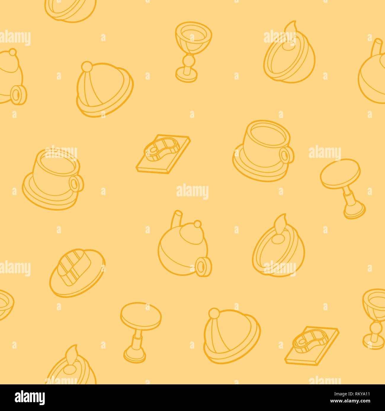 Restaurant flat outline isometric pattern. Vector illustration, EPS 10 Stock Vector