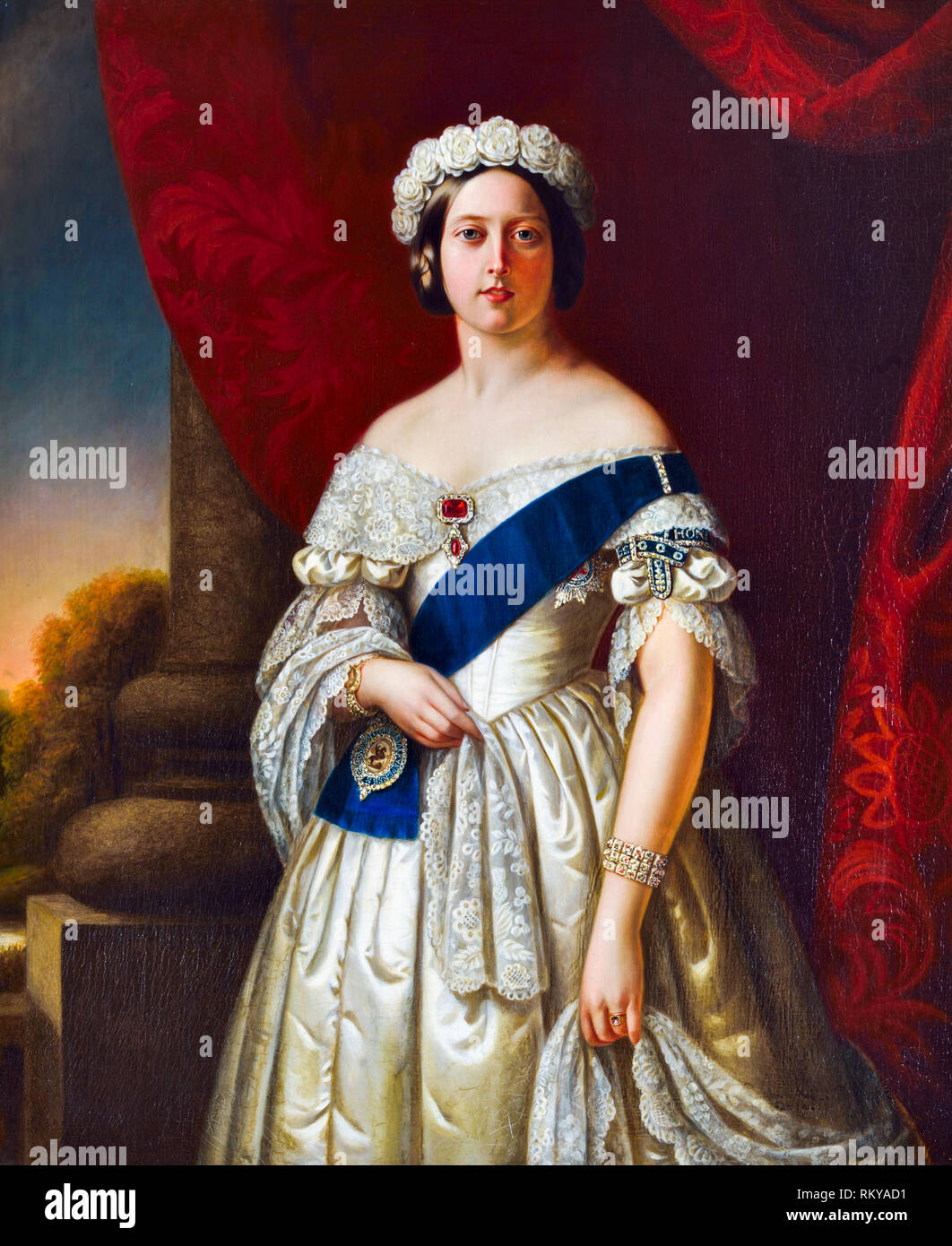Queen Victoria of England, portrait painting by Alexander Melville, 1845 Stock Photo