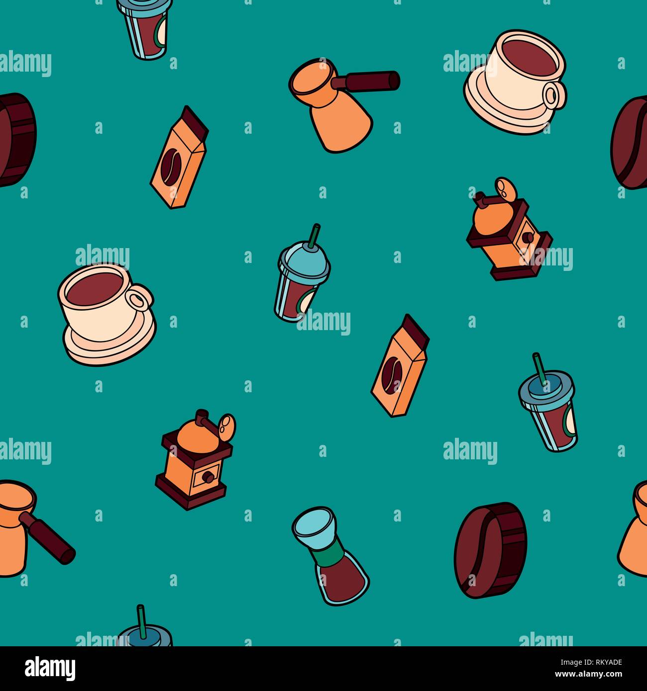 Coffee colored outline isometric pattern. Coffee design. Vector illustration, EPS 10 Stock Vector