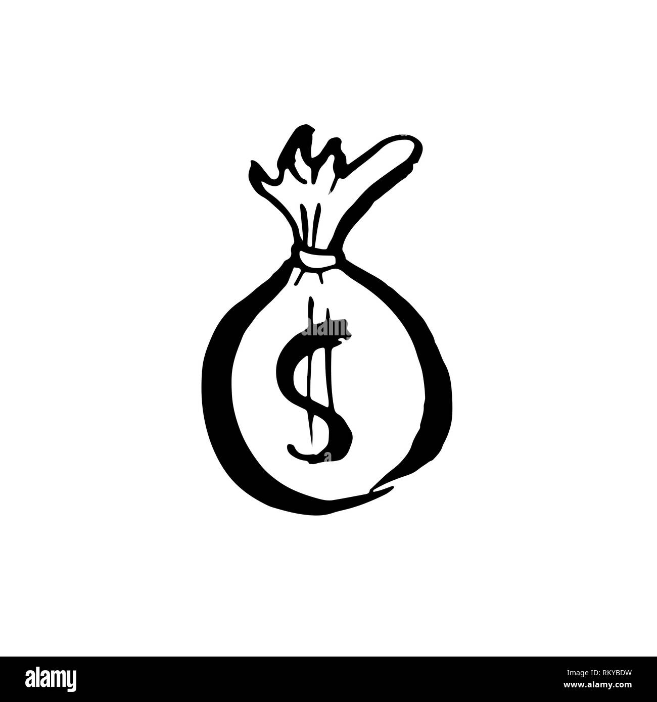 Money bag. Brush grunge icon. Vector illustration Stock Vector Image