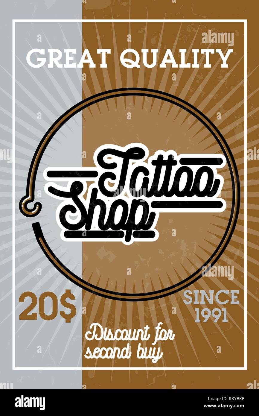 Color Vintage Tattoo Shop Banner Vector Illustration Eps 10