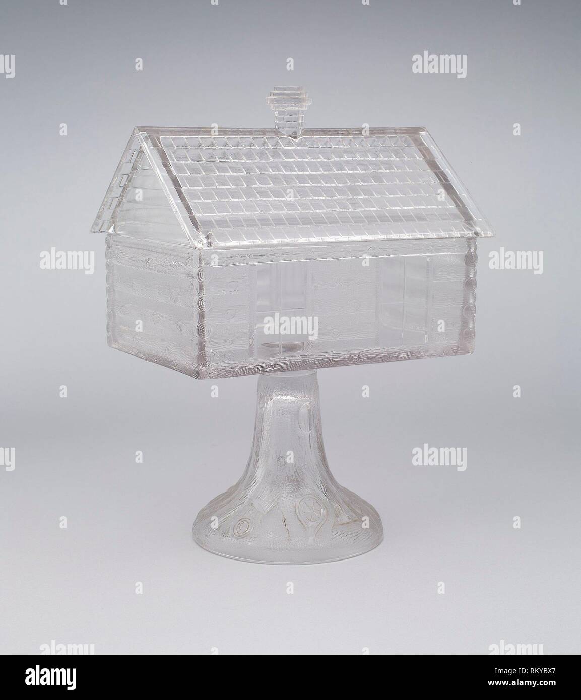 """Log Cabin"" pattern covered compote c. 1875 Central Glass