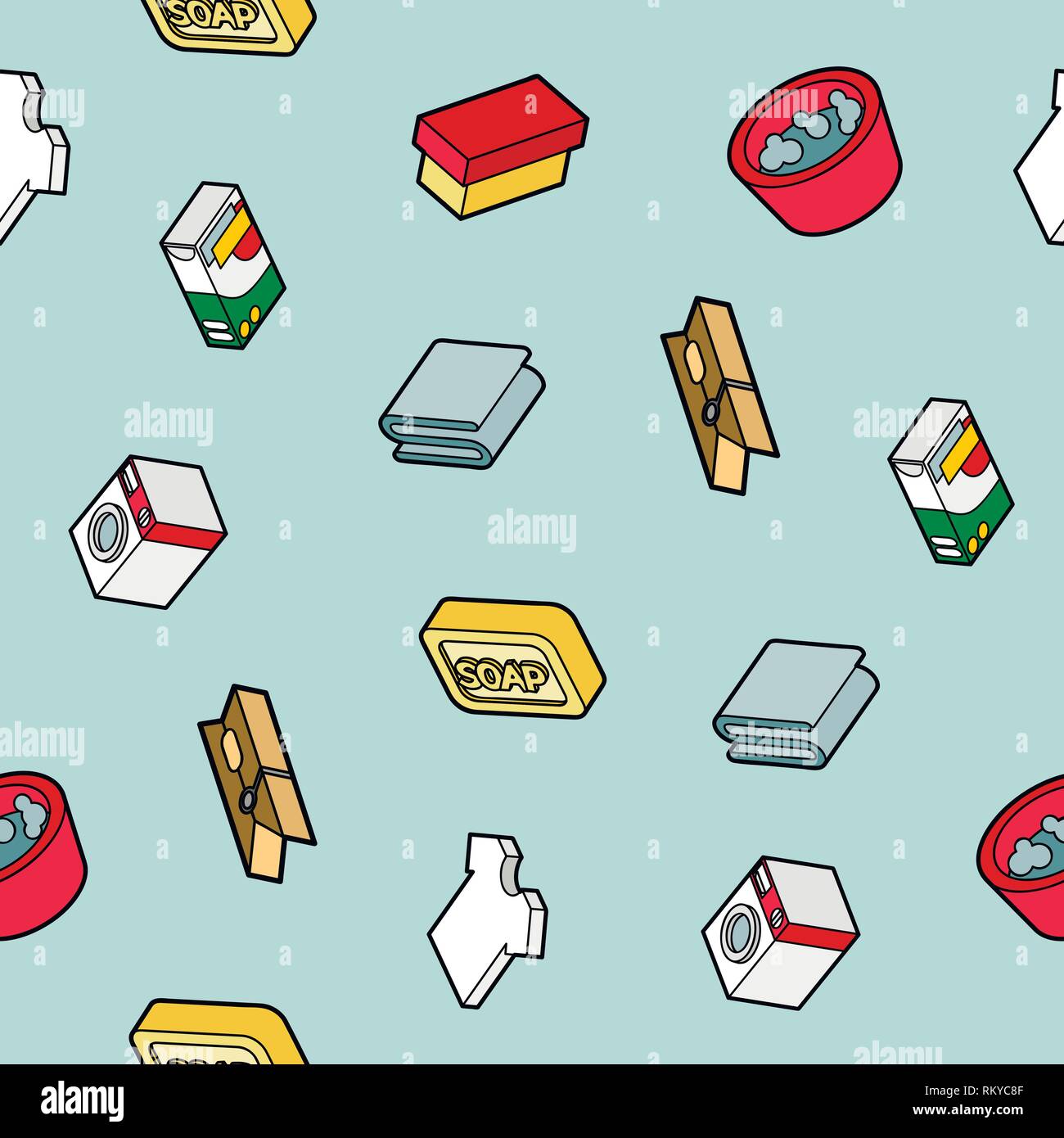 Laundry flat outline isometric pattern. Vector illustration, EPS 10 Stock Vector