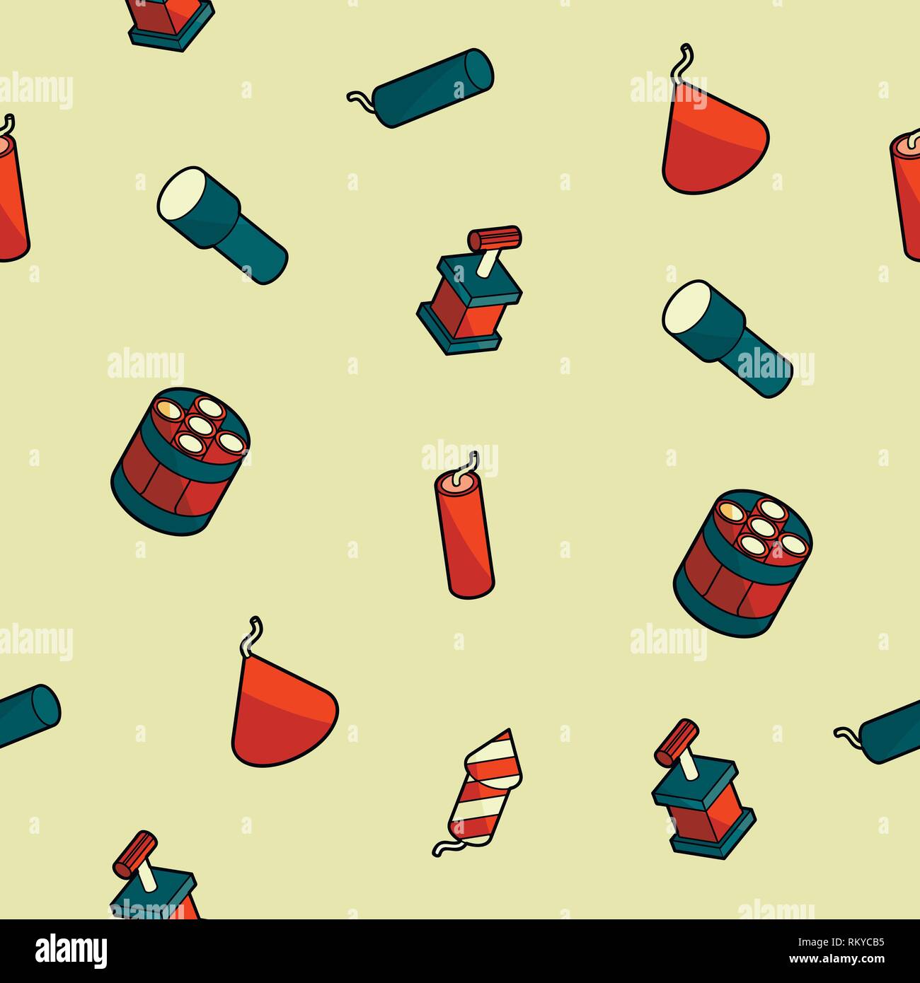 Pyrotechnics color outline isometric pattern. Vector illustration, EPS 10 Stock Vector