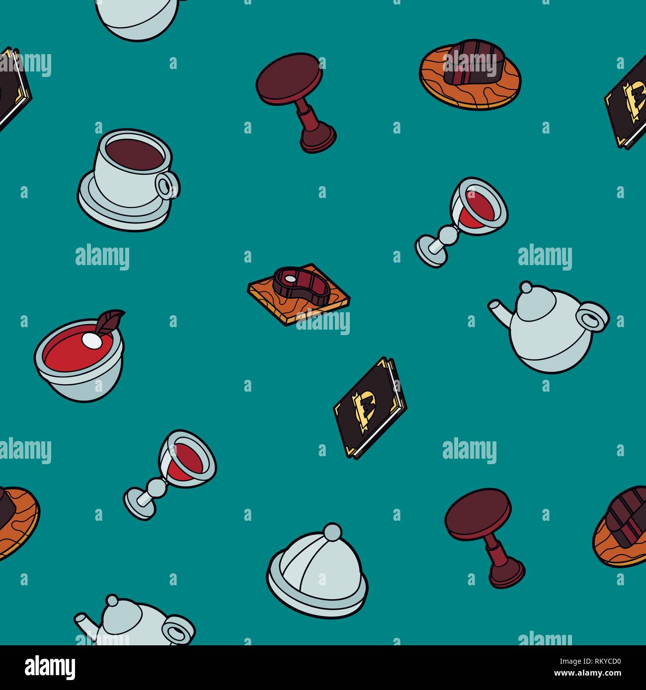 Restaurant flat outline isometric pattern. Vector illustration, EPS 10 Stock Vector