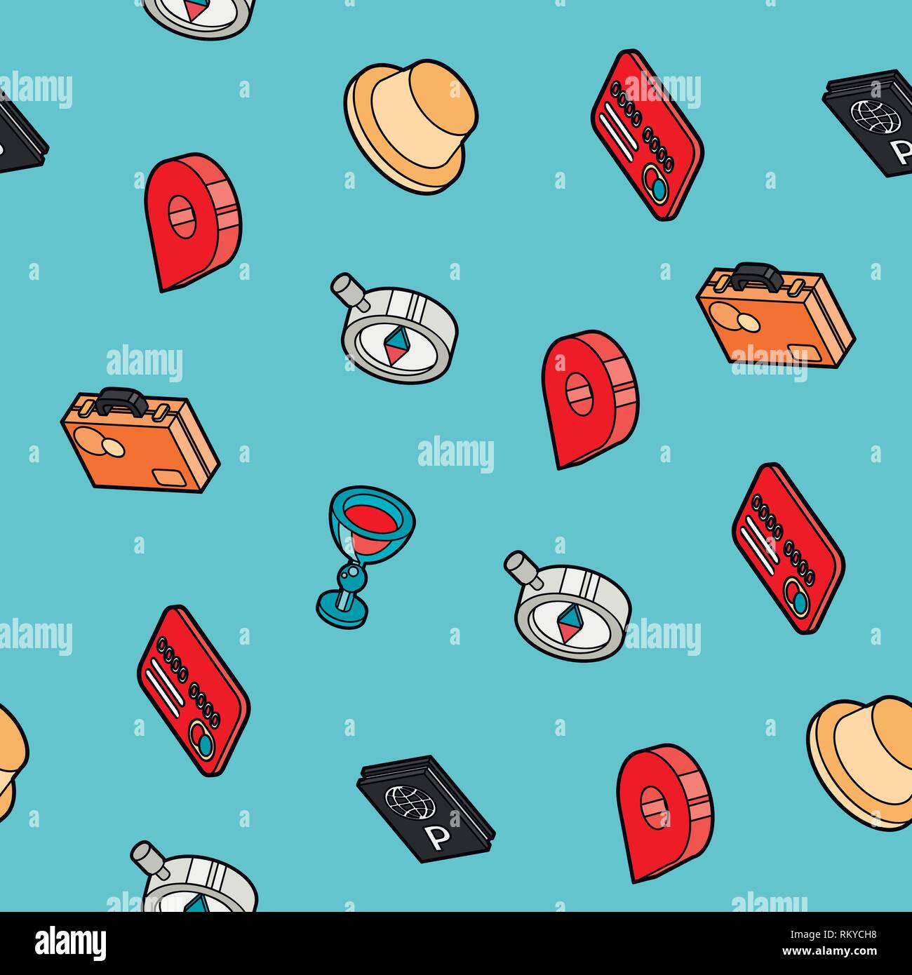 Traveling color outline isometric pattern. Vector illustration, EPS 10 Stock Vector