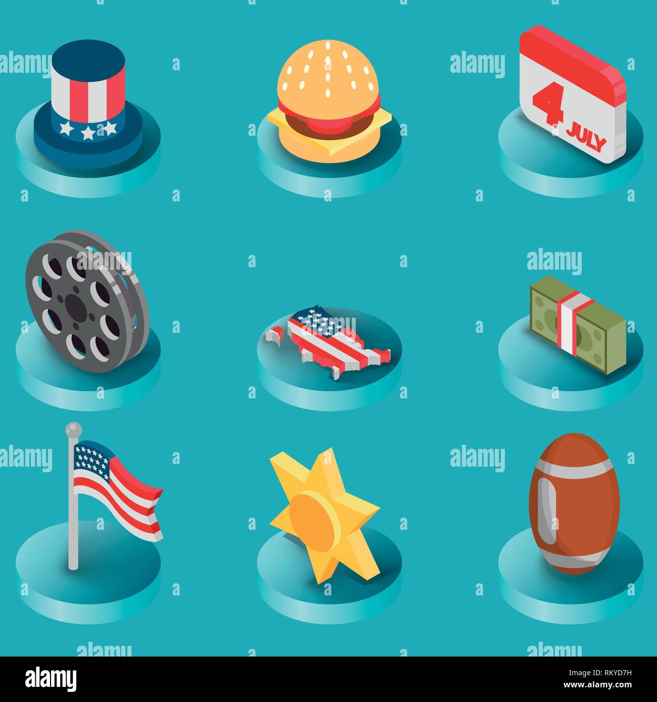 America color isometric icons. Vector illustration, EPS 10 Stock Vector