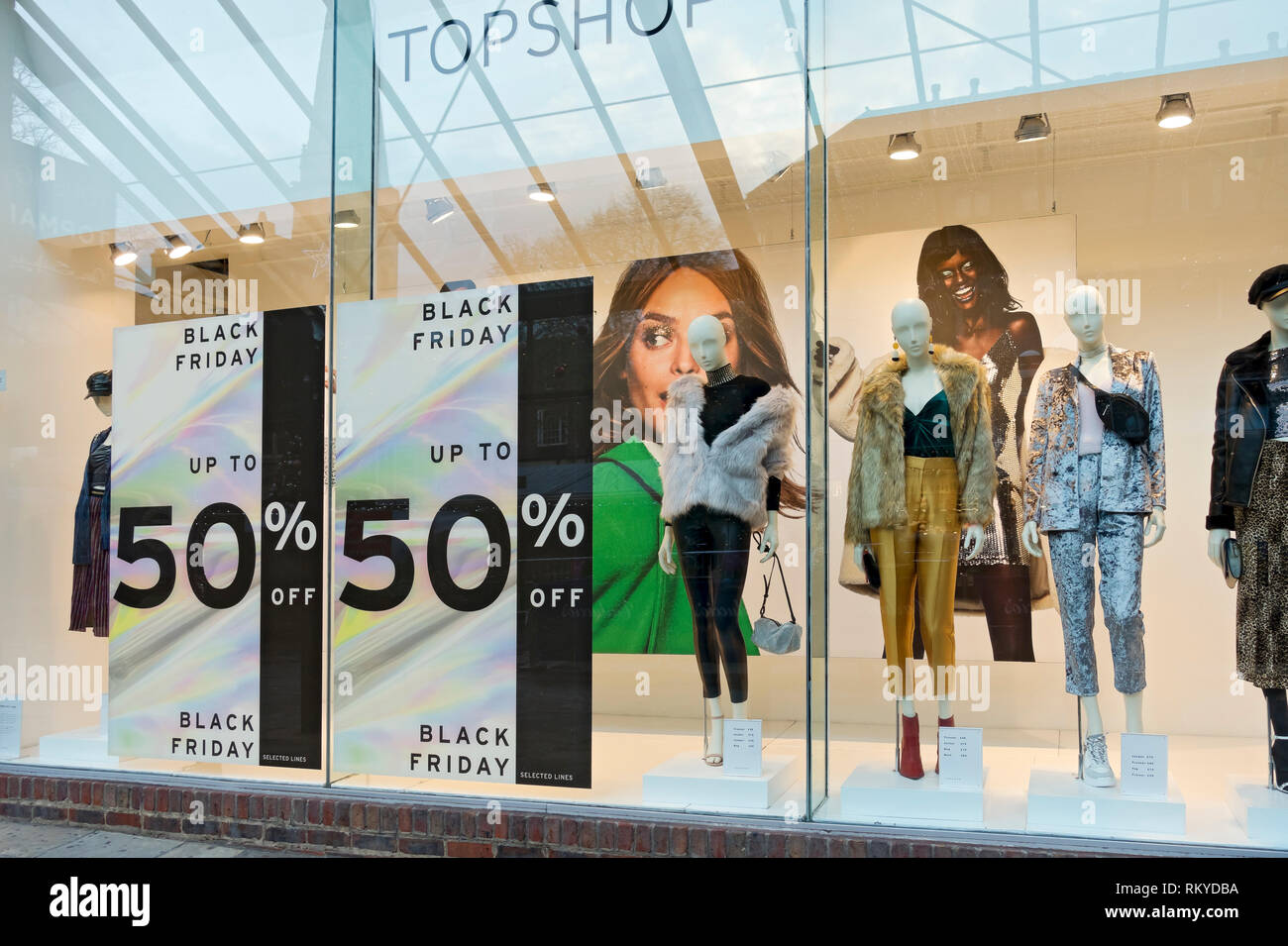 Black Friday signs on Topshop shop window Stock Photo - Alamy