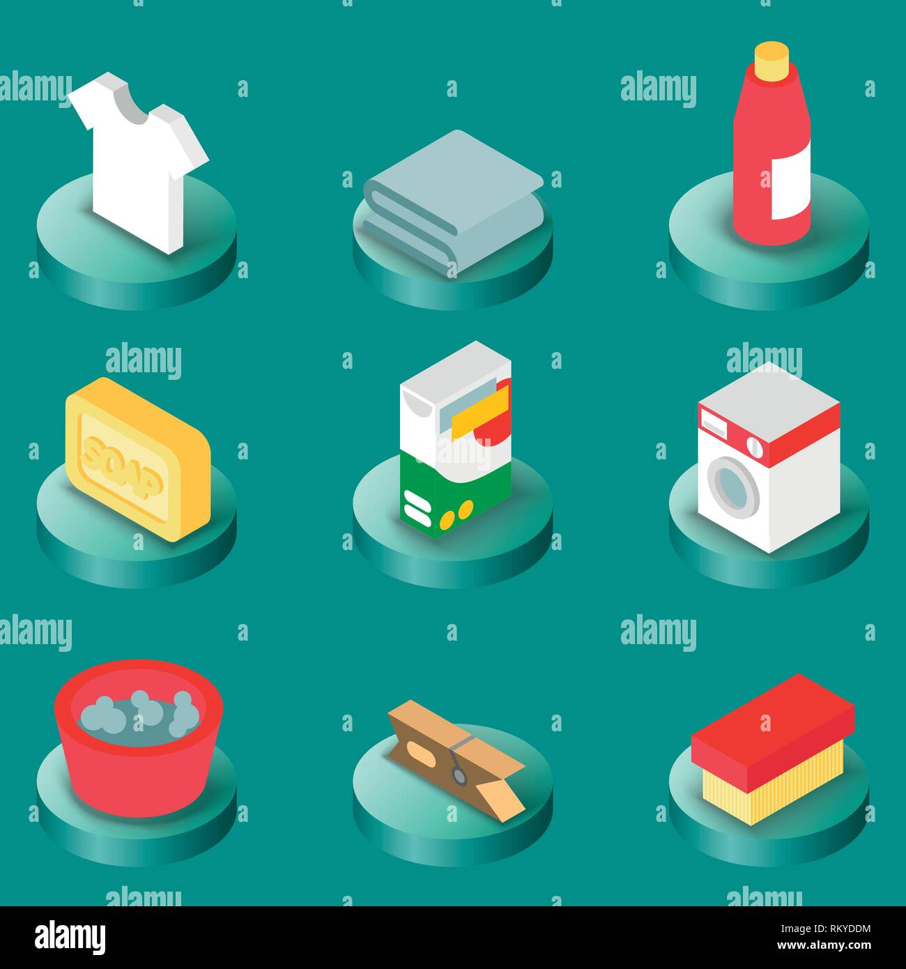 Laundry flat isometric icons. Vector illustration, EPS 10 Stock Vector