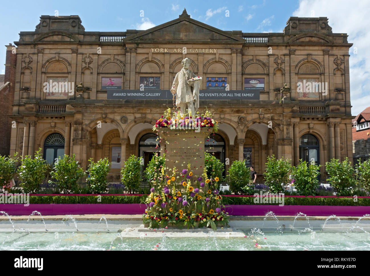 William Etty statue decorated with flowers for the Bloom Festival Exhibition Square. Stock Photo