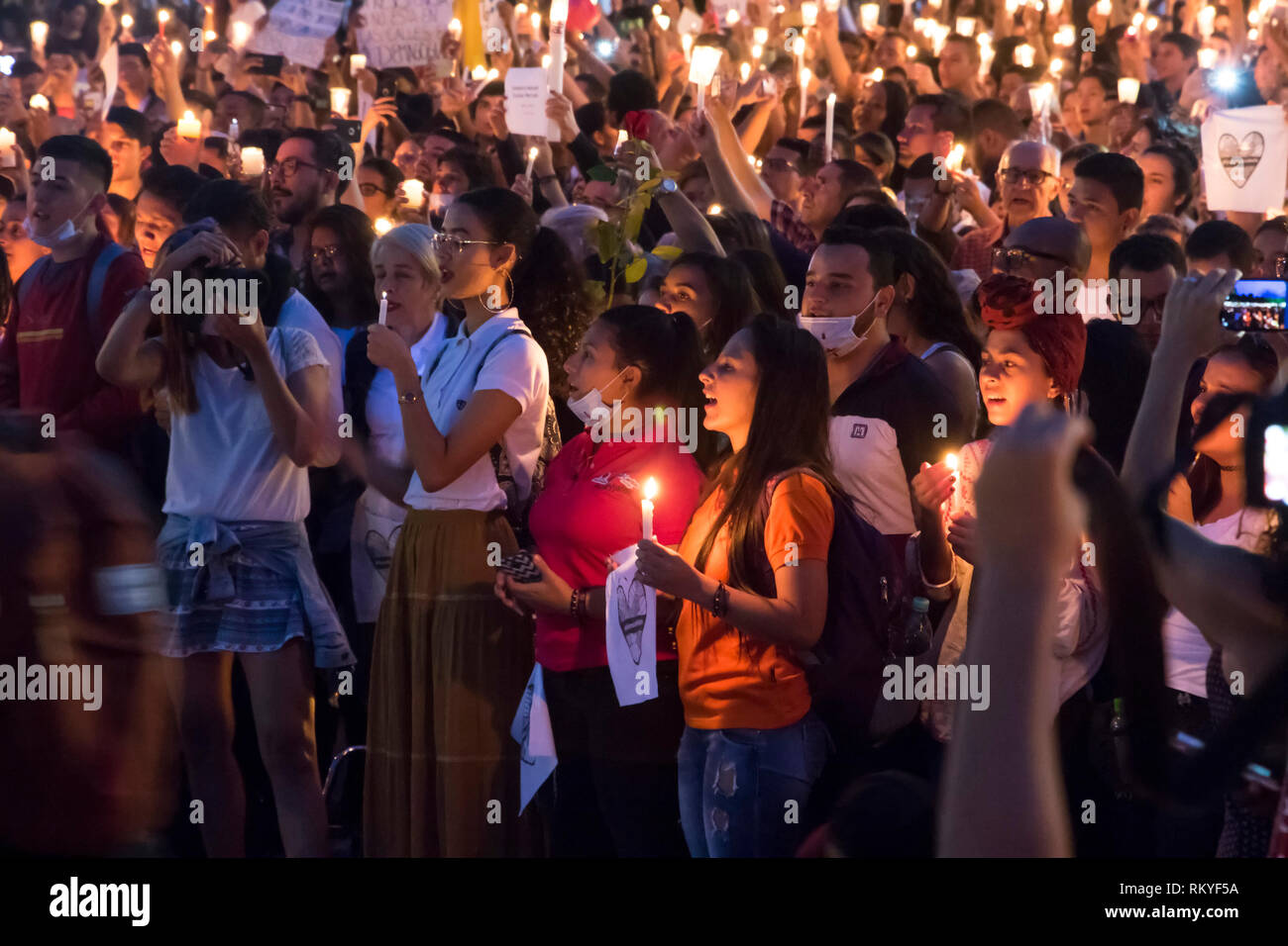 On July 6, 2018, a vigil was held in 25 cities of Colombia and the world as a form of protest for the murder of social leaders in Colombia, which from Stock Photo