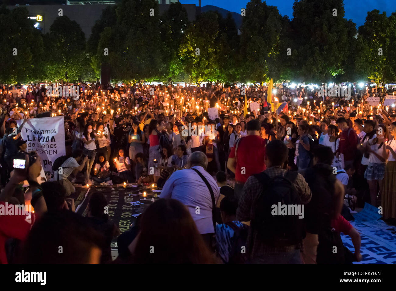 People with candles. On July 6, 2018, a vigil was held in 25 cities of Colombia and the world as a form of protest for the murder of social leaders in Stock Photo